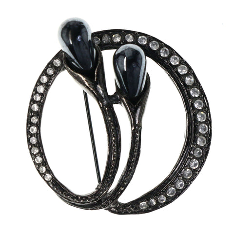 Flower Bud Brooch-Pin With Crystal Accents Black & Silver-Tone Colored #LQP1220