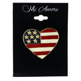 Patriotic American Flag Heart Brooch-Pin Colorful & Gold-Tone Colored #LQP1221