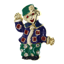Happy Clown Flower Brooch-Pin w/Crystal Accents Colorful & Gold-Tone