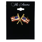 Patriotic American Flag Brooch-Pin Crystal Accents & Gold-Tone Colored #LQP1223