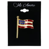 Patriotic American Flag Brooch-Pin With Crystal Accents Colorful & Gold-Tone Colored #LQP1224