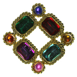 square Brooch Pin With Colorful Accents  Gold-Tone Color #LQP12