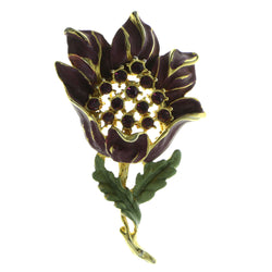 Mi Amore Flower Brooch-Pin Gold-Tone/Purple