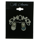 Mi Amore Mom Baby Shoes Brooch-Pin Silver-Tone & Blue