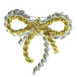 Mi Amore Rope Bow Brooch-Pin Silver-Tone & Gold-Tone