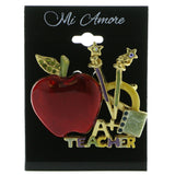 Mi Amore Apple  School Supplies Teacher Brooch-Pin Gold-Tone & Red