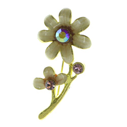 Mi Amore Flower Brooch-Pin Gold-Tone/White