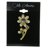 Mi Amore Flower Brooch-Pin Gold-Tone/White