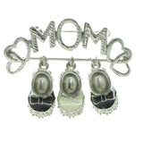 Mi Amore Mom Baby Shoes Brooch-Pin Silver-Tone & Black