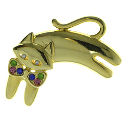 Mi Amore Cat Moveable Brooch-Pin Gold-Tone & Multicolor