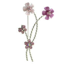 Mi Amore Flowers Brooch-Pin Silver-Tone/Pink