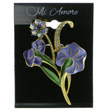 Mi Amore Flower Plant Brooch-Pin Gold-Tone & Purple