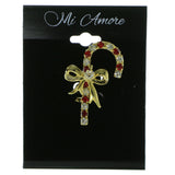 Mi Amore Candy Cane Brooch-Pin Gold-Tone/Red