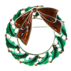 Mi Amore Christmas Wreath Brooch-Pin Silver-Tone/Multicolor
