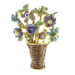 Mi Amore Flowers Brooch-Pin Gold-Tone/Multicolor