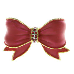 Mi Amore Bow Brooch-Pin Gold-Tone/Red