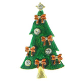 Mi Amore Christmas Tree Brooch-Pin Gold-Tone/Green