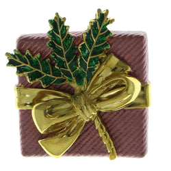 Mi Amore Christmas Present Brooch-Pin Gold-Tone/Pink
