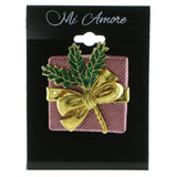 Mi Amore Christmas Present Brooch-Pin Gold-Tone/Pink