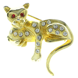 Mi Amore Cat Brooch-Pin Gold-Tone/Red