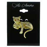 Mi Amore Cat Brooch-Pin Gold-Tone/Red