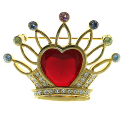 Mi Amore Crown Brooch-Pin Gold-Tone/Multicolor