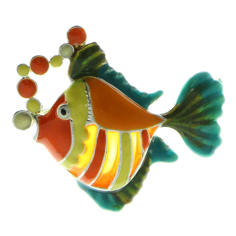 Mi Amore Fish Bubbles Brooch-Pin Silver-Tone & Multicolor