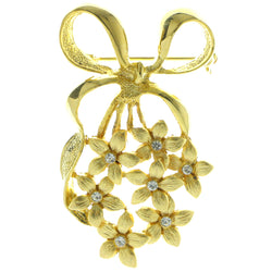 Mi Amore Bow Flowers Brooch-Pin Gold-Tone