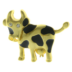 Mi Amore Cow Brooch-Pin Gold-Tone/Black