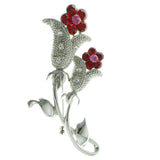 Mi Amore Flowers Brooch-Pin Silver-Tone/Red