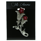 Mi Amore Flowers Brooch-Pin Silver-Tone/Red
