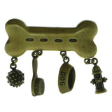 Mi Amore Dog Bone Dog Associated Charms Brooch-Pin Gold-Tone