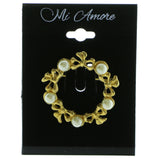 Mi Amore Wreath Bows Brooch-Pin Gold-Tone & White