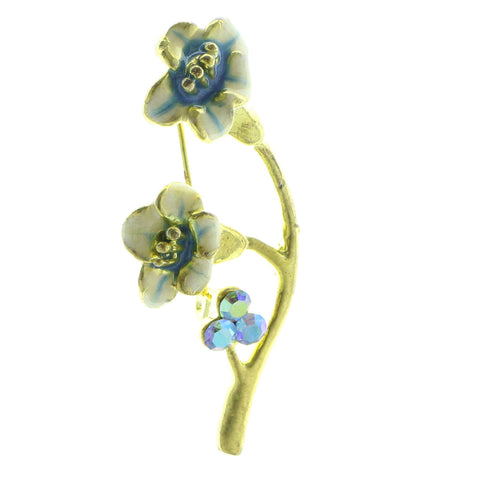 Mi Amore Flowers Brooch-Pin Gold-Tone/Blue