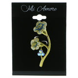 Mi Amore Flowers Brooch-Pin Gold-Tone/Blue