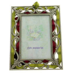 Mi Amore Green and Red Ribbon Picture-Frame Silver-Tone