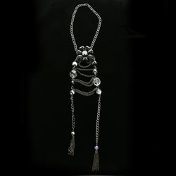 Luxury Faceted Flower Y-Necklace Gunmetal & Black NWOT