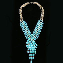 Luxury Semi-Precious Y-Necklace Gold/Blue NWOT