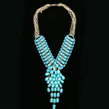 Luxury Semi-Precious Y-Necklace Gold/Blue NWOT