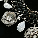 Luxury Crystal Flower Necklace Gunmetal & Black NWOT