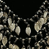 Luxury Faceted Leaf Necklace Silver & Black NWOT