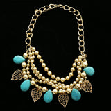Luxury Semi-Precious Leaf Necklace Gold & Blue NWOT