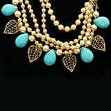 Luxury Semi-Precious Leaf Necklace Gold & Blue NWOT