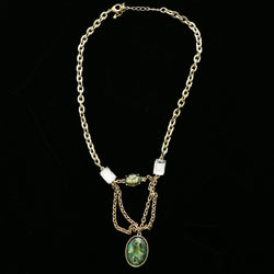 Luxury Crystal Y-Necklace Gold/Green NWOT