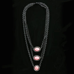 Luxury Semi-Precious Stone Necklace Gunmetal/Pink NWOT