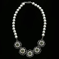Luxury Crystal Flower Necklace Gunmetal & Gray NWOT