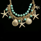 Luxury Semi-Precious Sea Shells,Starfish,Coral Necklace Gold & Blue NWOT