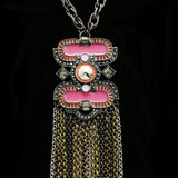 Luxury Crystal Y-Necklace Gunmetal/Pink NWOT