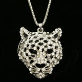Luxury Crystal Panter Face Necklace Silver & Black NWOT