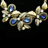 Luxury Crystal Flower Necklace Gold & Blue NWOT